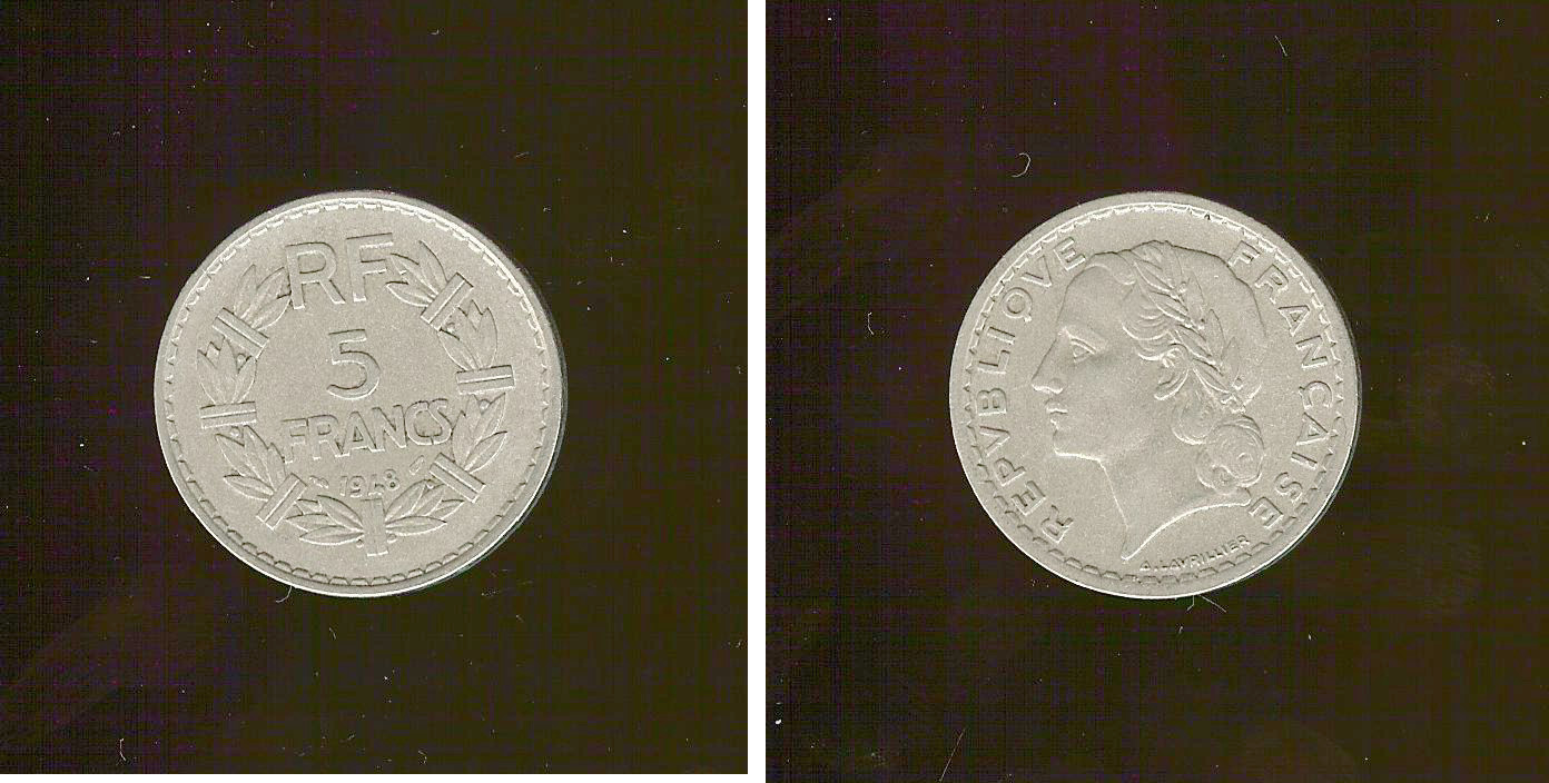 5 francs Lavrillier, aluminium, 9 fermé 1948 TB+